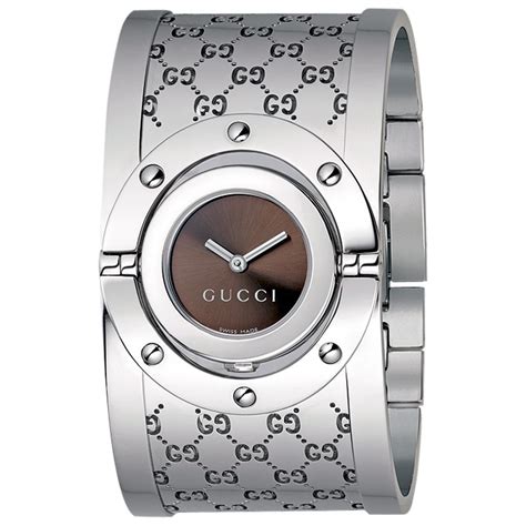 GUCCI Women stainless silver Bangle Cuff 1600 Watch .